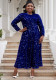 Women Round Neck Long Sleeve Solid Sequin Maxi Dress