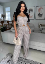 Women Backless Striped Sleeveless Strapless Top and Pants Two-piece Set Women Backless Striped Sleeveless Strapless Top and Pants Two-piece Set