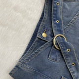 Women summer retro irregular washed denim skirt