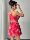 Women Spring and Summer One Shoulder Sleeveless Printed Bodycon Dress