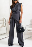 Women Summer Solid Irregular Top and Pants Two-piece Set