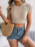 Women Spring and Summer Casual Solid Short Sleeve Knitting Holidays Crop Top