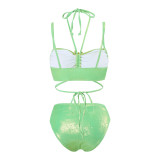 Women Halter Neck Rhinestone Two Pieces Swimsuit