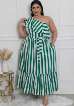 Women Striped Slash Shoulder Dress Women Striped Slash Shoulder Dress