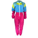 Women patchwork contrast color zipper jumpsuit