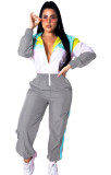 Women patchwork contrast color zipper jumpsuit