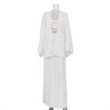 Women Sexy Ruffled Tank Top Long Sleeve Wide Leg Pants Three-Piece