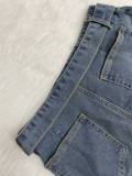 Women summer retro irregular washed denim skirt
