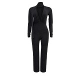 Women Sexy V-neck Long Sleeve Beaded Jumpsuit