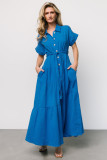 Women Solid Patchwork Bat Short Sleeve Shirt Dress