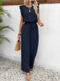 Women Spring Summer Ruffle Sleeve Square Neck Drawstring Jumpsuit