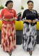 Plus Size African Women Casual Elegant Top and Printed Skirt Two-Piece Set