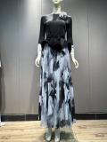 Plus Size African Women Casual Elegant Top and Printed Skirt Two-Piece Set