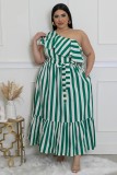 Women Striped Slash Shoulder Dress