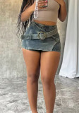 Women summer retro irregular washed denim skirt
