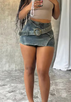 Women summer retro irregular washed denim skirt