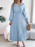 Women Spring and Summer Elegant V-neck Lace Pleated Dress