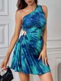 Women Spring and Summer One Shoulder Sleeveless Printed Bodycon Dress