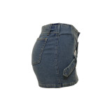 Women summer retro irregular washed denim skirt