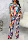 Women summer sexy print striped T-shirt and Pants two-piece set