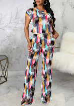 Women summer sexy print striped T-shirt and Pants two-piece set Women summer sexy print striped T-shirt and Pants two-piece set