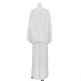 Women Sexy Ruffled Tank Top Long Sleeve Wide Leg Pants Three-Piece