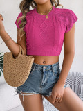 Women Spring and Summer Casual Solid Short Sleeve Knitting Holidays Crop Top