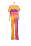 African Print Plus Size Casual Multi-Color Wide Neck Short-Sleeve Two-Piece Pants Set