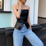 Summer Women's PU Leather Strapless Tight-Fit Sexy Vest