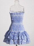 Bohemian Holiday Strapless Slim Waist Mini Cascading Ruffles Dress