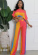 African Print Plus Size Casual Multi-Color Wide Neck Short-Sleeve Two-Piece Pants Set