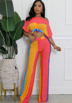 African Print Plus Size Casual Multi-Color Wide Neck Short-Sleeve Two-Piece Pants Set African Print Plus Size Casual Multi-Color Wide Neck Short-Sleeve Two-Piece Pants Set