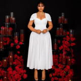 Plus Size Women's Fashion Elegant Square Neck Slim Waist A-line Long Dress