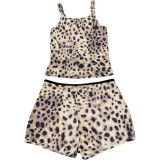 Women's Spring Leopard Print Slim Fitted Camisole and Casual Shorts Set