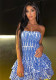Bohemian Holiday Strapless Slim Waist Mini Cascading Ruffles Dress