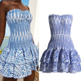 Bohemian Holiday Strapless Slim Waist Mini Cascading Ruffles Dress