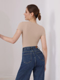Women's Short-Sleeve Tight-Fit Solid Color Bodysuit Outdoor Wear