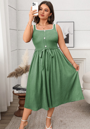 Spring/Summer Plus Size Solid Color Casual Strap Low-Back Long Dress