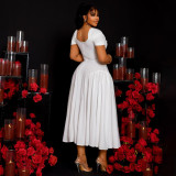 Plus Size Women's Fashion Elegant Square Neck Slim Waist A-line Long Dress