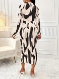 Women's Fashion Elegant Round Neck Zebra Print Irregular Long-Sleeve Bodycon Dress