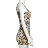 Women's Spring Leopard Print Slim Fitted Camisole and Casual Shorts Set