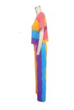 African Print Plus Size Casual Multi-Color Wide Neck Short-Sleeve Two-Piece Pants Set