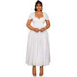 Plus Size Women's Fashion Elegant Square Neck Slim Waist A-line Long Dress