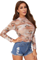 Women's Angel Print Mesh Long-Sleeve T-Shirt