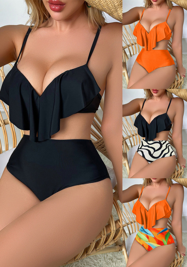 Sexy Bikini High-Waist Two-Piece Ruffle Swimsuit