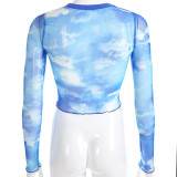 Women's Angel Print Mesh Long-Sleeve T-Shirt