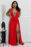 Summer Sexy Tie Halter V-Neck Backless Slit Long Dress