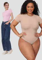 Women's Short-Sleeve Tight-Fit Solid Color Bodysuit Outdoor Wear Women's Short-Sleeve Tight-Fit Solid Color Bodysuit Outdoor Wear
