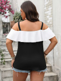Spring Plus Size Women's Off-Shoulder Ruffle Sleeve Strap Top