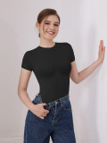 Women's Short-Sleeve Tight-Fit Solid Color Bodysuit Outdoor Wear